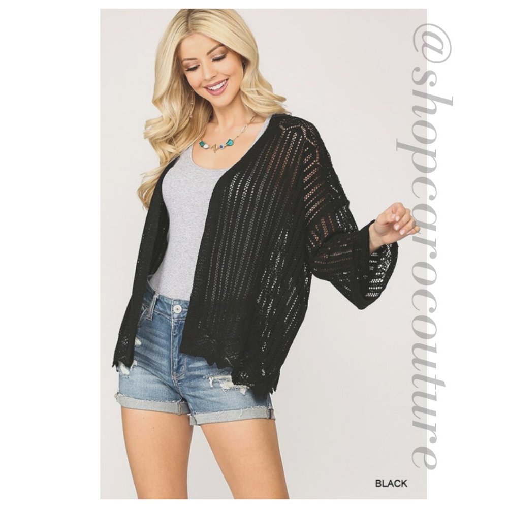 GIGIO Scalloped Hem Crochet Knit Cardigan